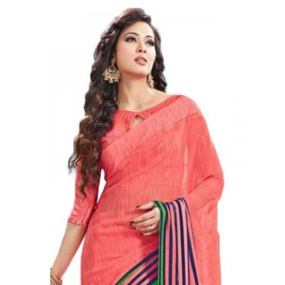 Amfyn Womens Geogrette Saree with Blouse Digital Printed Saree (Peach, 6.25 Mtr)