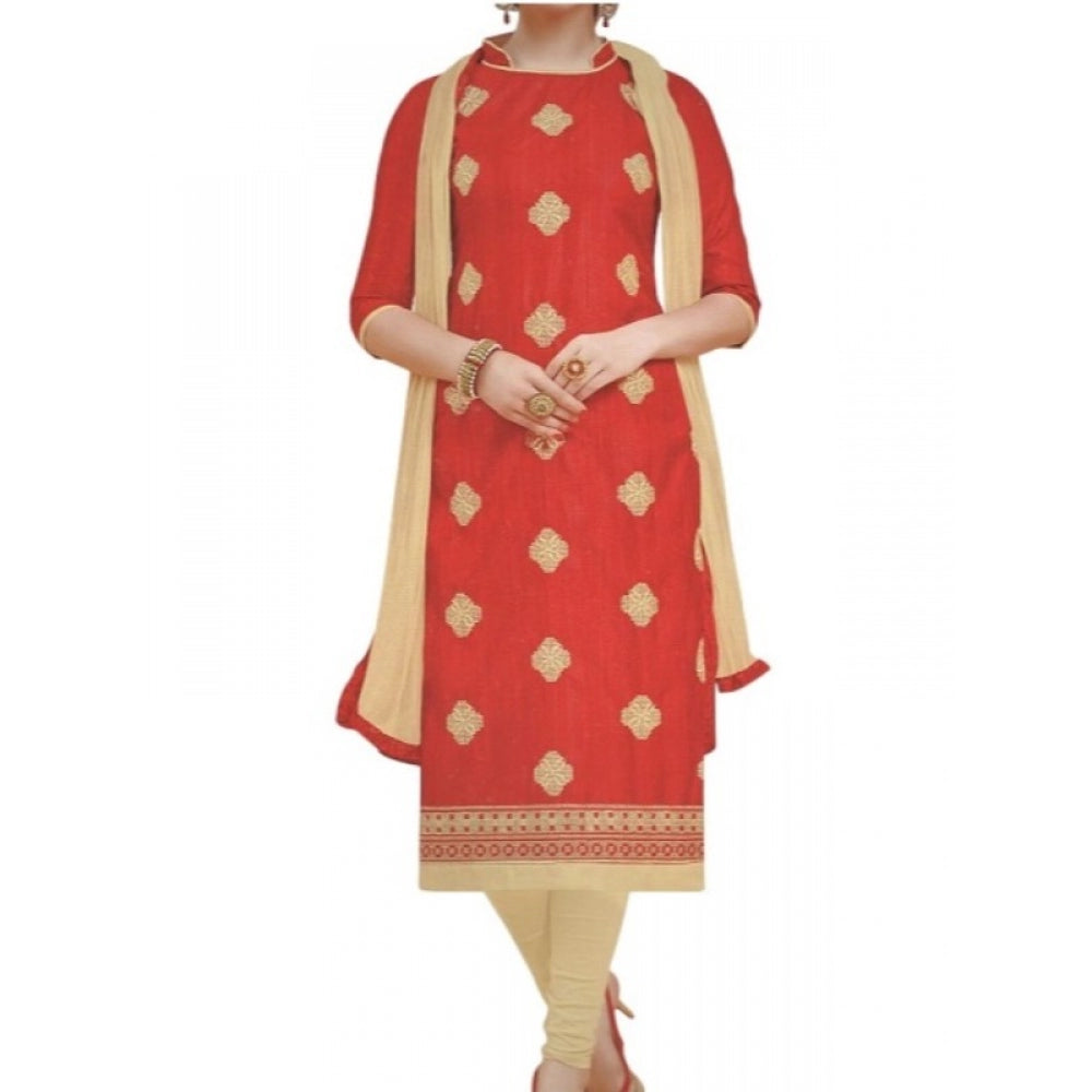 Amfyn Womens Cotton Regular Unstitched Salwar-Suit Material With Dupatta (Red, 2 mtr)