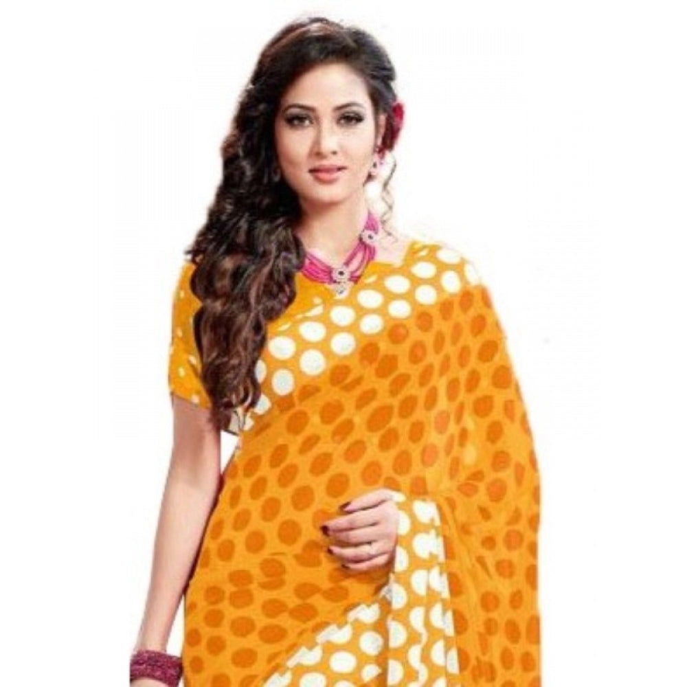 Amfyn Womens Geogrette Saree with Blouse Digital Printed Saree (Yellow, 6.25 Mtr)