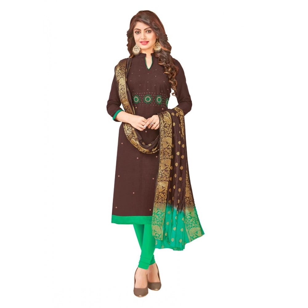 Amfyn Women's South Slub Cotton Unstitched Salwar-Suit Material With Dupatta (Brown, 2-2.5mtrs)