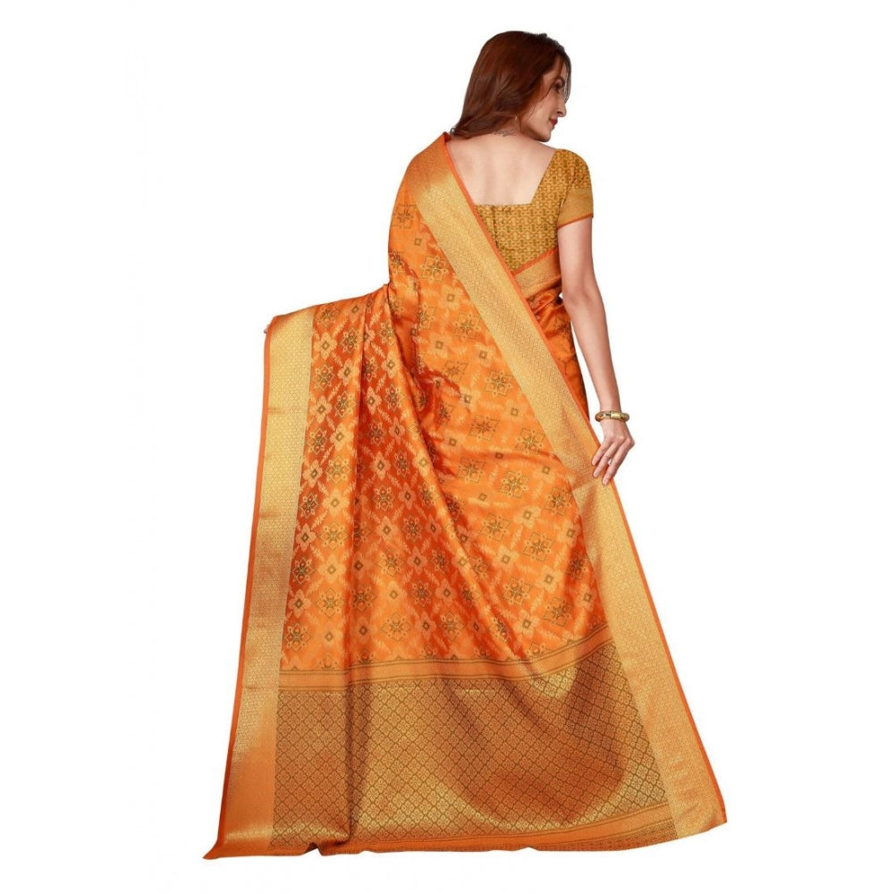Amfyn Women's Kanjivaram Silk Saree with Blouse (Yellow, 5-6 Mtrs)
