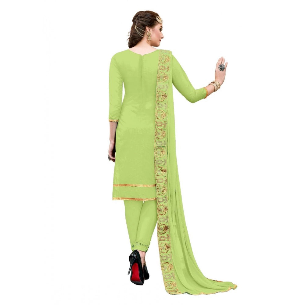 Amfyn Women's Chanderi Cotton Unstitched Salwar-Suit Material With Dupatta (Light Green, 2.20 Mtr)