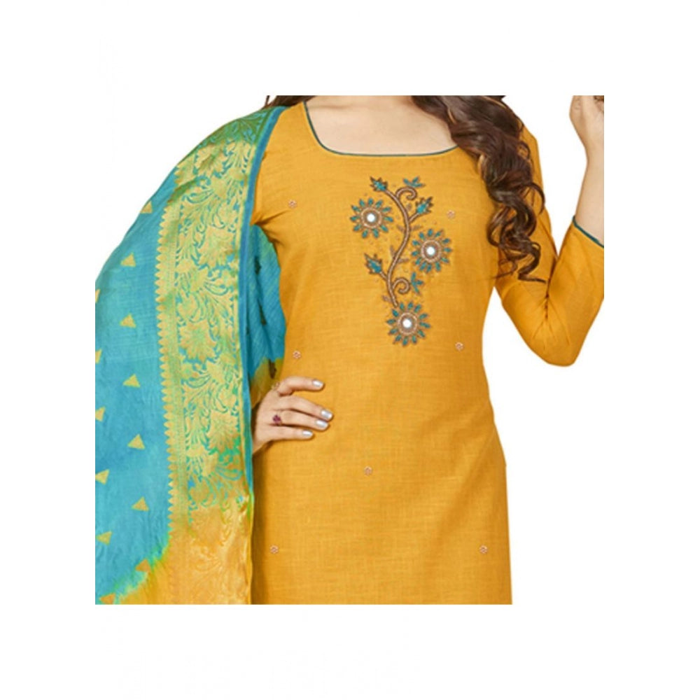 Amfyn Women's South Slub Cotton Unstitched Salwar-Suit Material With Dupatta (Yellow, 2 Mtr)