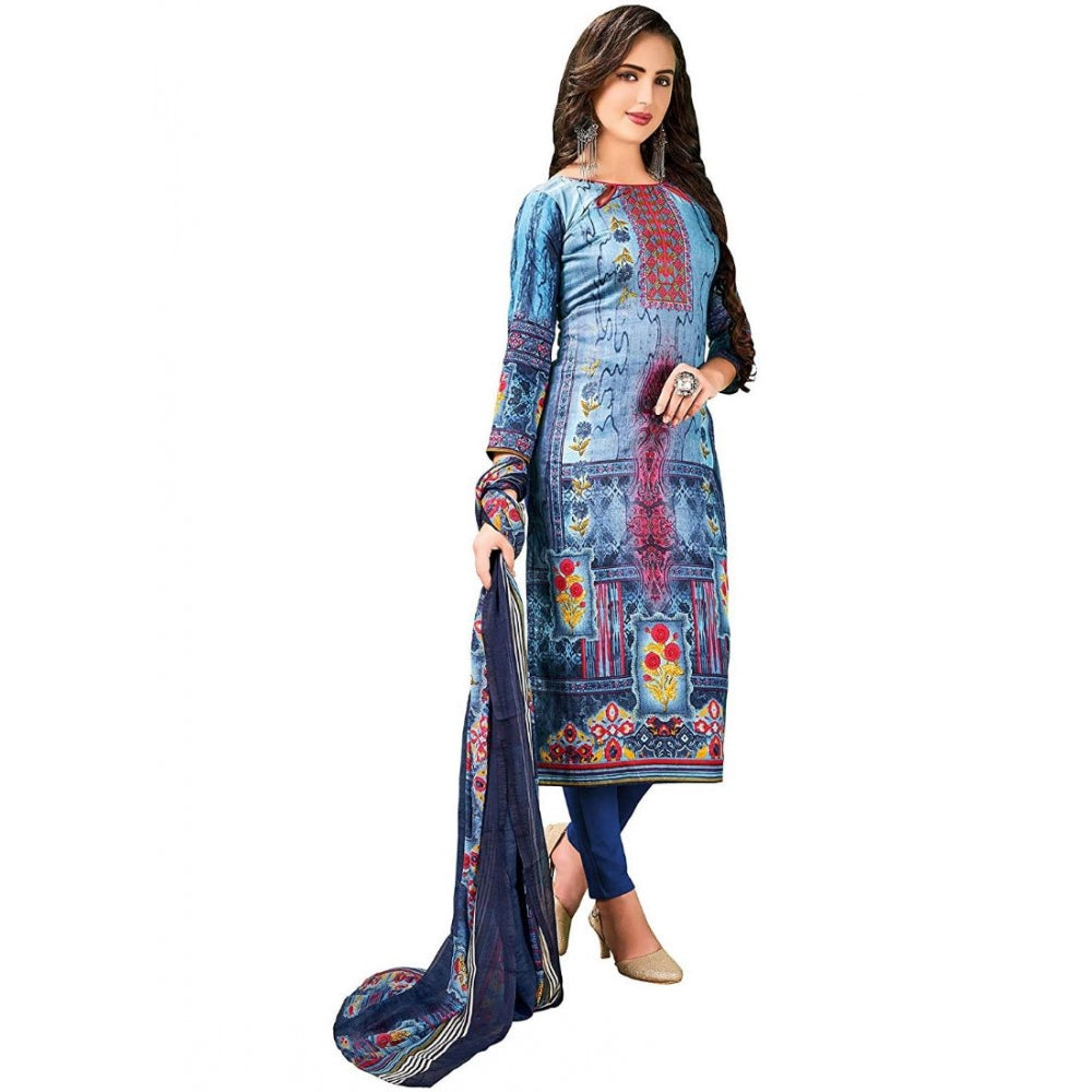 Amfyn Women's Cotton Unstitched Salwar-Suit Material With Dupatta (Blue, 2.5 Mtr)