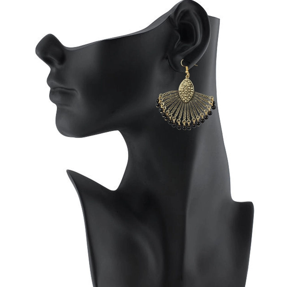 Fashion Women's Gold Plated, Beads Hook Dangler Hanging Tassel Earrings-Gold