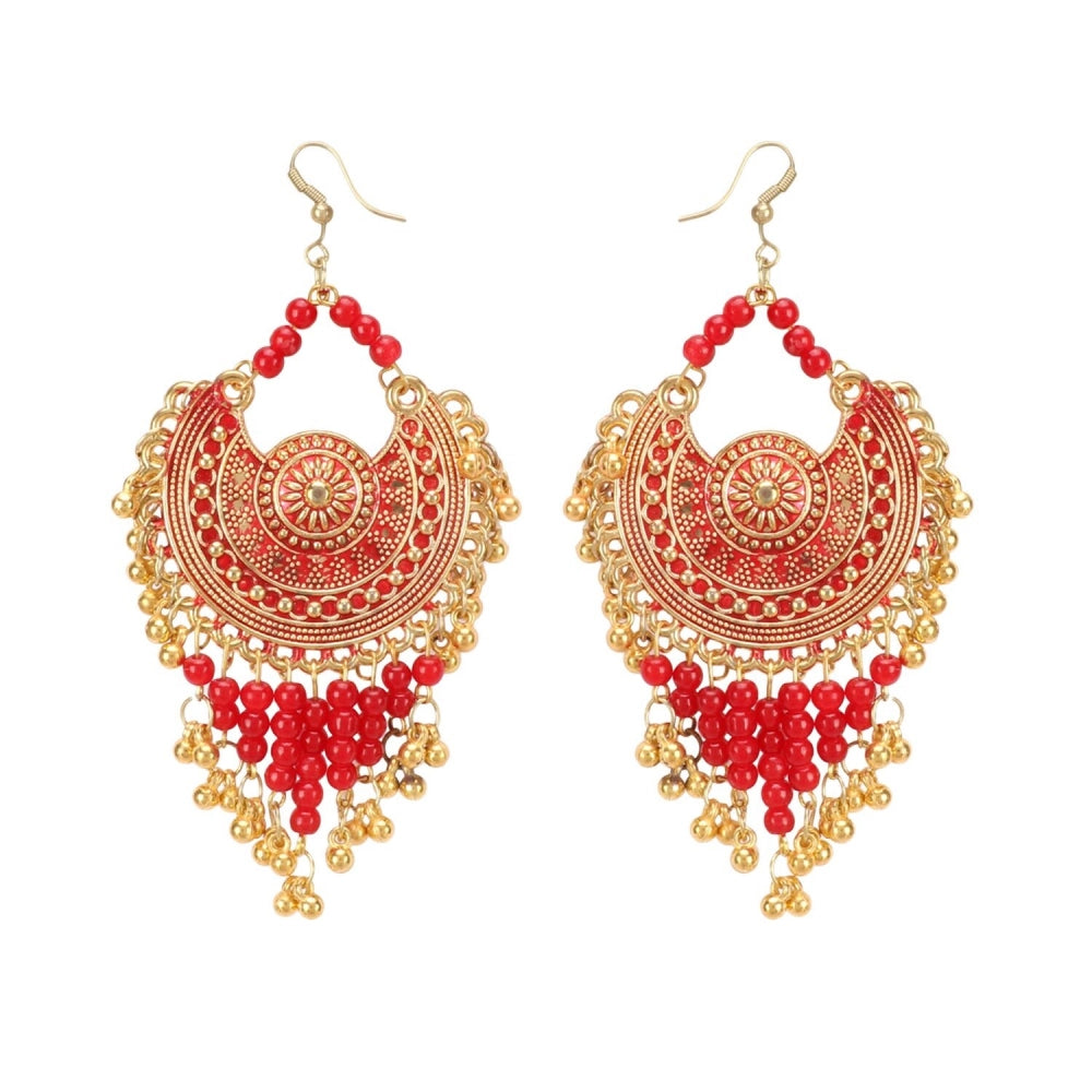 Fashion Women's Oxidized Silver plated Hook Dangler Hanging Earrings-Red