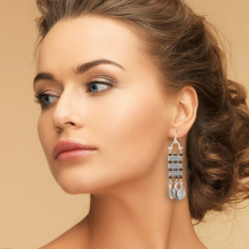 Fashion Women's Oxidized Silver plated Hook Dangler Hanging Earrings-Silver