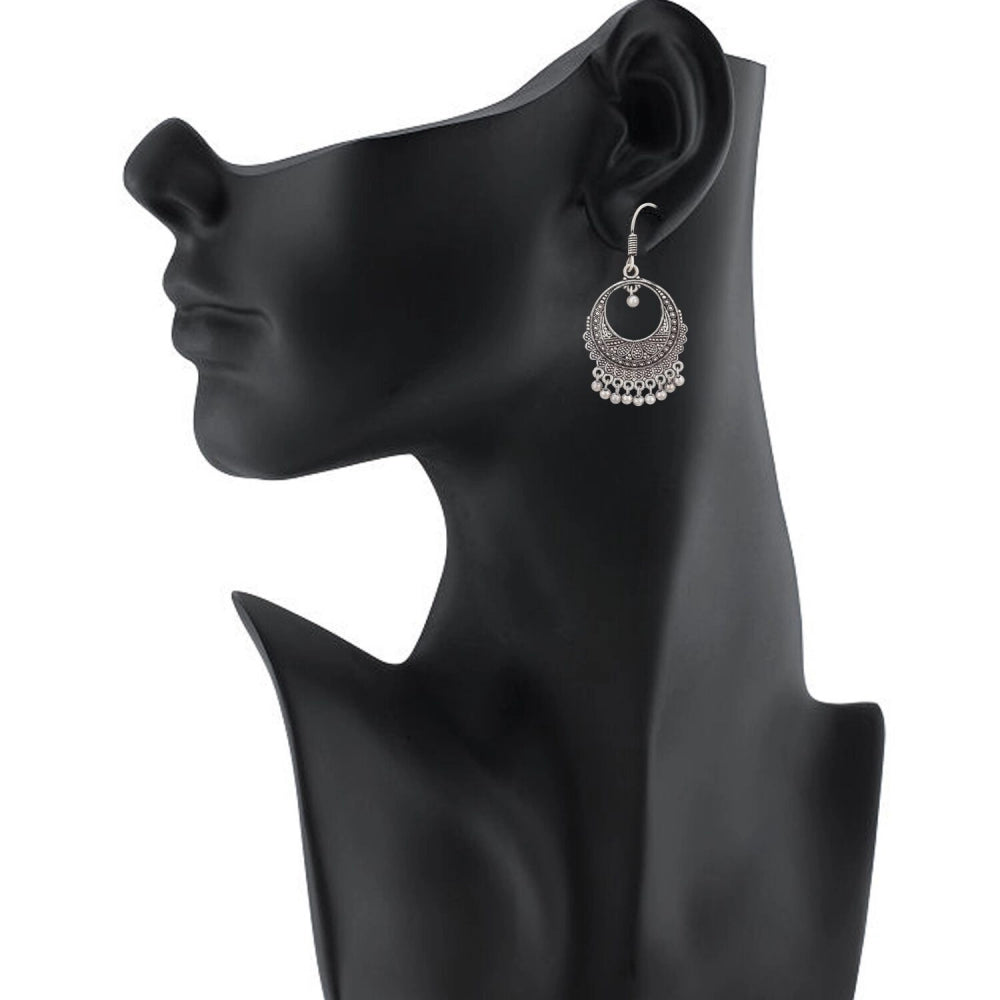 Fashion Women's Silver Plated Hook Dangler Hanging Earrings-Silver