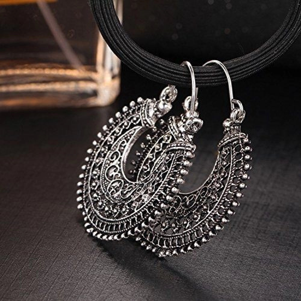 Fashion Women's Silver Plated Hook Dangler Hanging Earrings-Silver