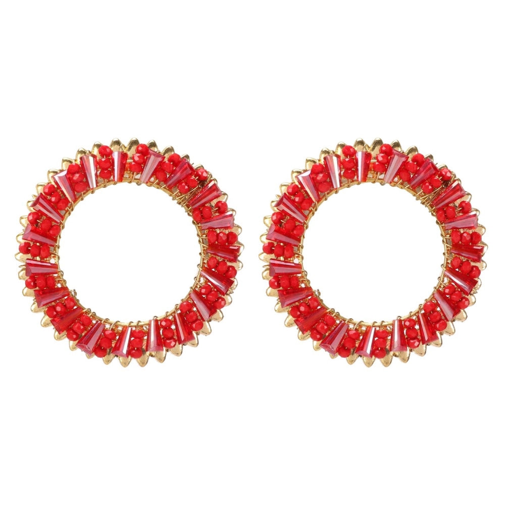 Fashion Women's Oxidized Silver plated Hook Dangler Hanging Earrings-Red