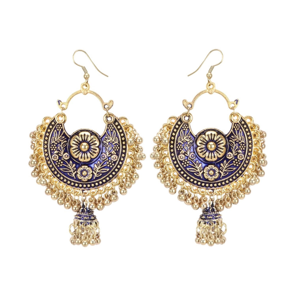 Fashion Women's Gold Oxidized Earrings and Maang Tikka-Blue