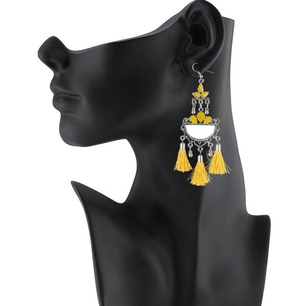 Fashion Women's Oxidized Silver plated Tassel Earrings-Yellow