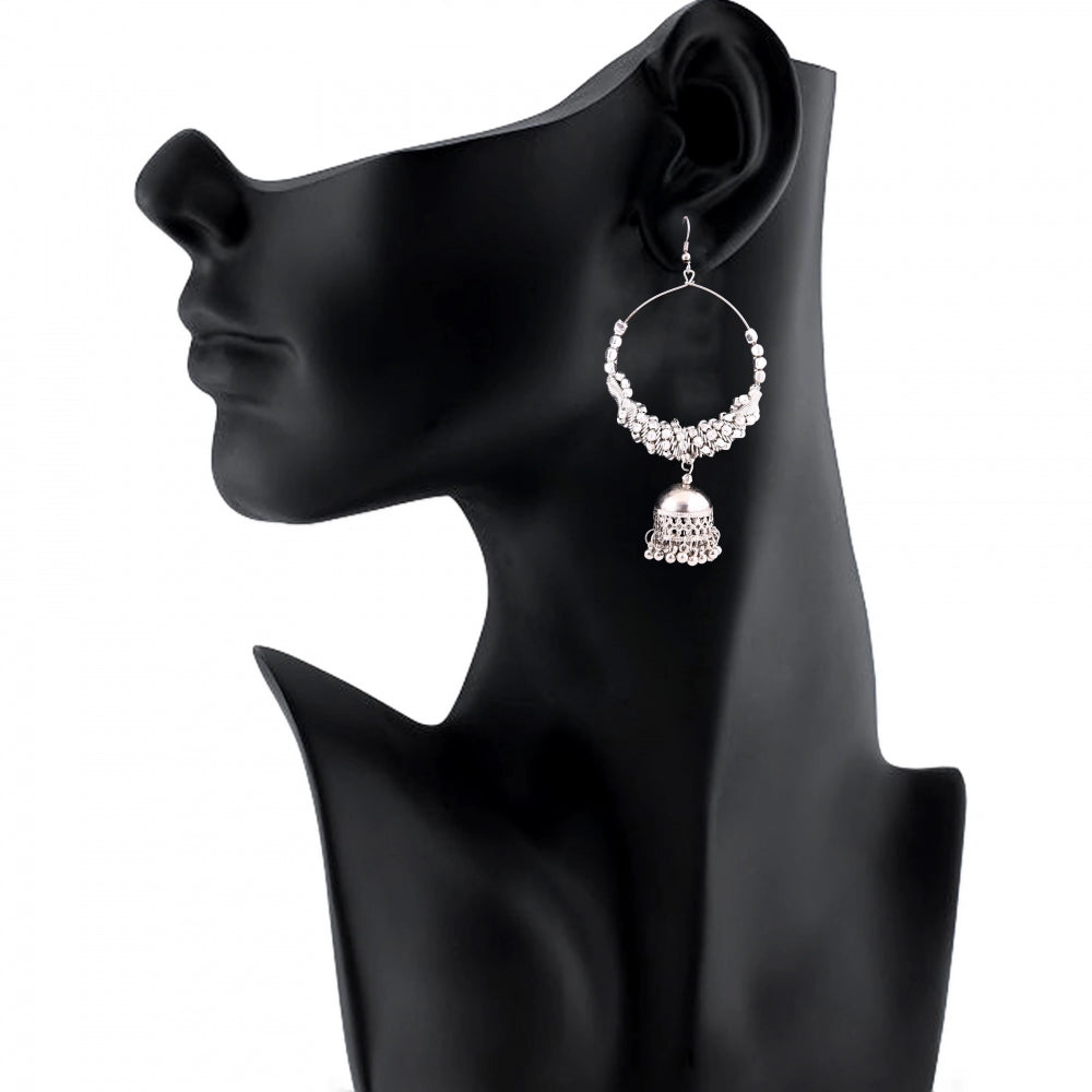 Fashion Women's Silver Oxidized Hook Dangler Hanging Afgani Tribal Fancy Earrings-Silver