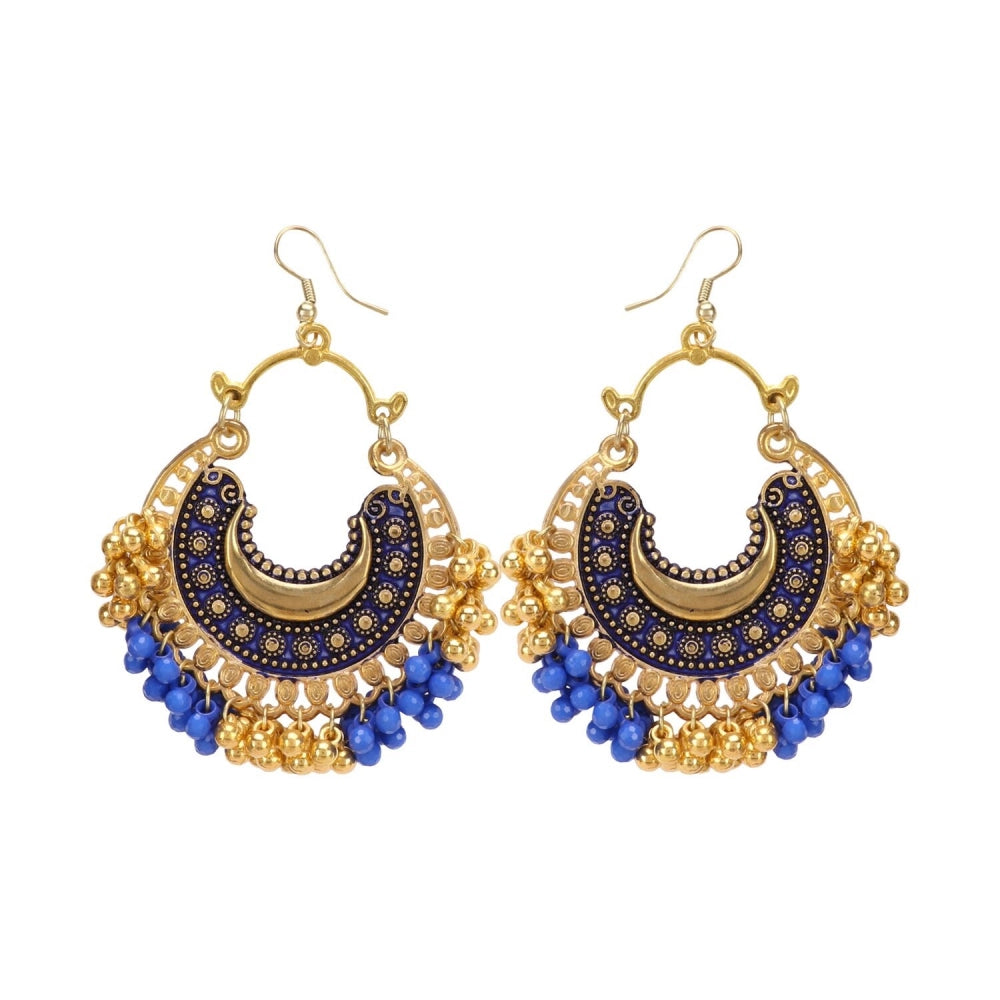 Fashion Women's Golden plated Hook Dangler Hanging Earrings-Blue, Golden