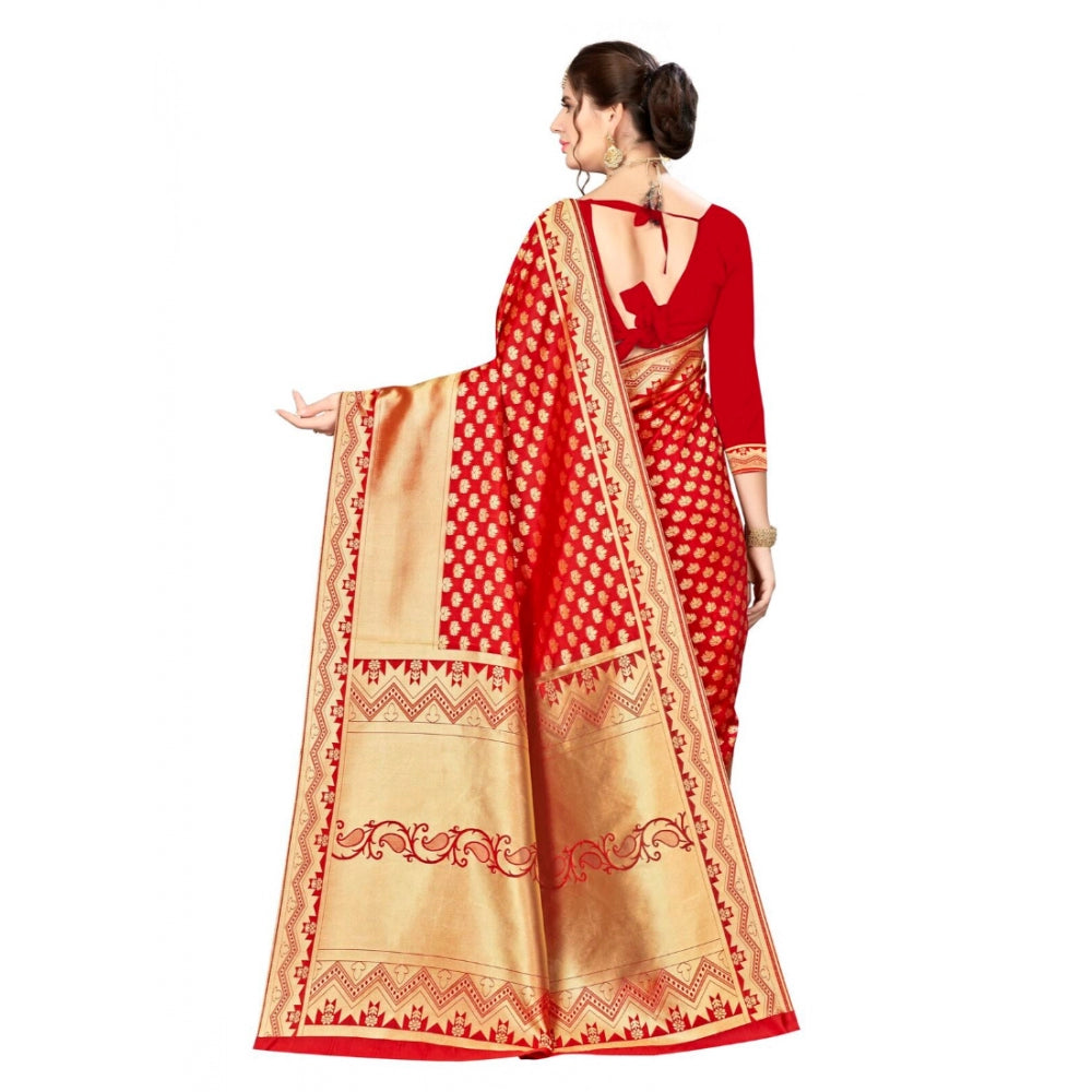 Amfyn Women's Banarasi silk Saree with Blouse (Red, 5-6mtr)