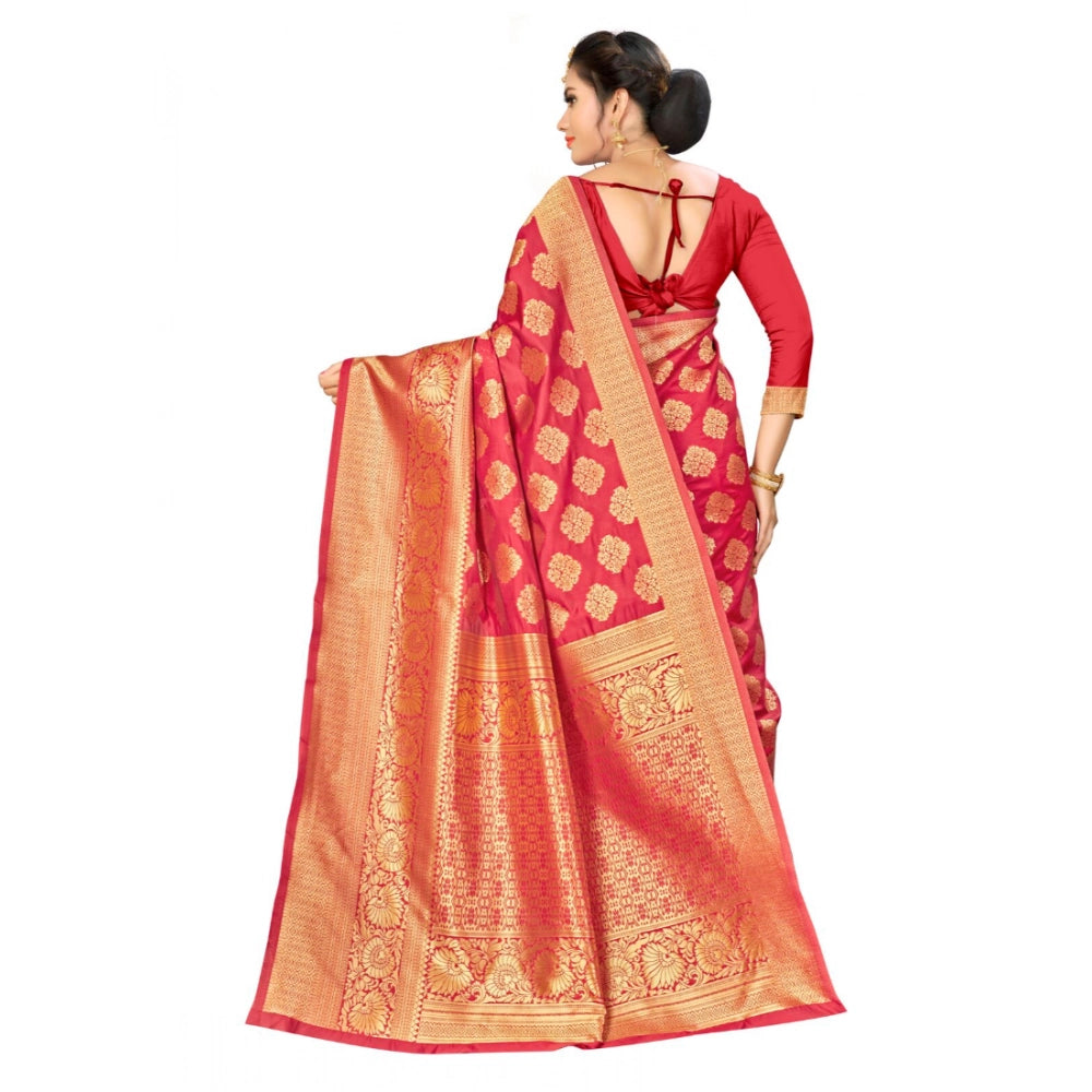 Amfyn Women's Banarasi silk Saree with Blouse (Red, 5-6mtr)