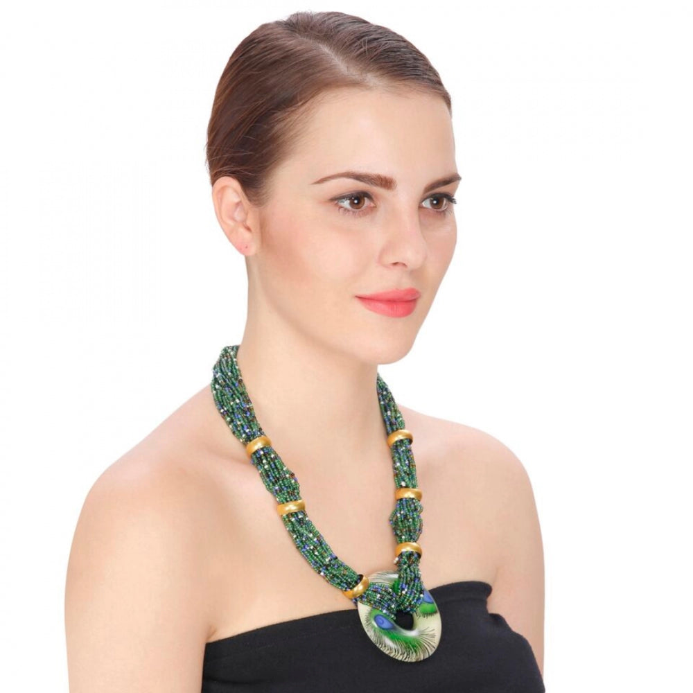 Hand Made Green Pearl Mayuri Beads Necklace with Pendant