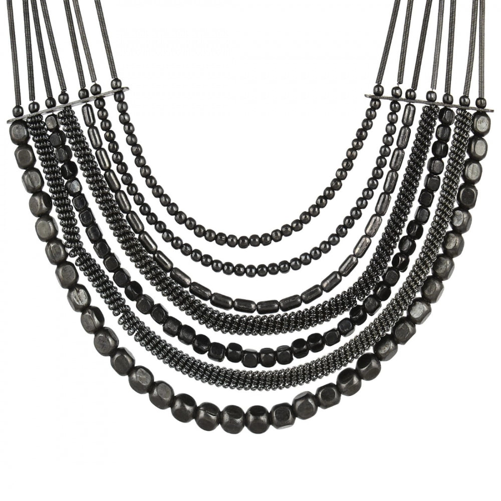 Multi Strand Oxidized Black Metal Fashion Necklace