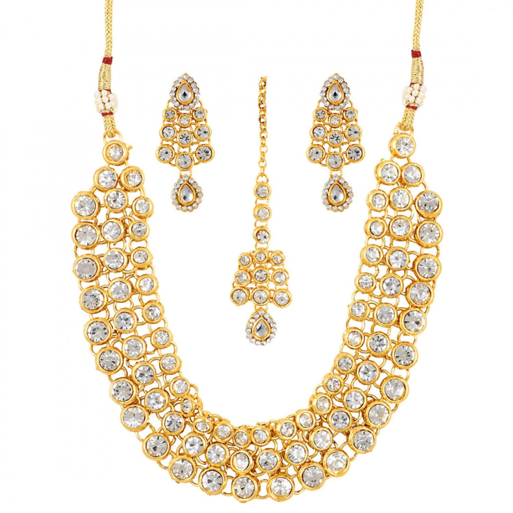 Gold Plated Traditional Kundan and Beads Choker Necklace Set with Earrings