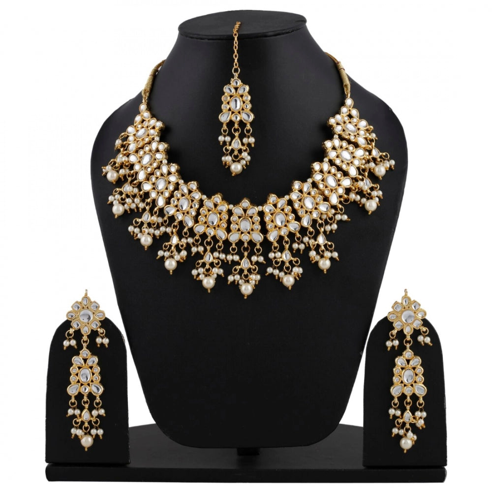 Designer High-Grade Kundan Necklace Set with Earrings and Maang Tikka