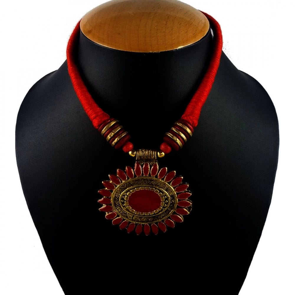 Multicolor Fabric Necklace With Earring Set
