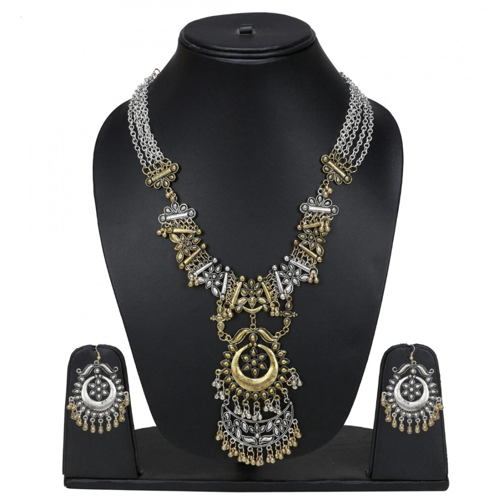 Boho Afgani Dual Tone Golden and Silver Necklace Set