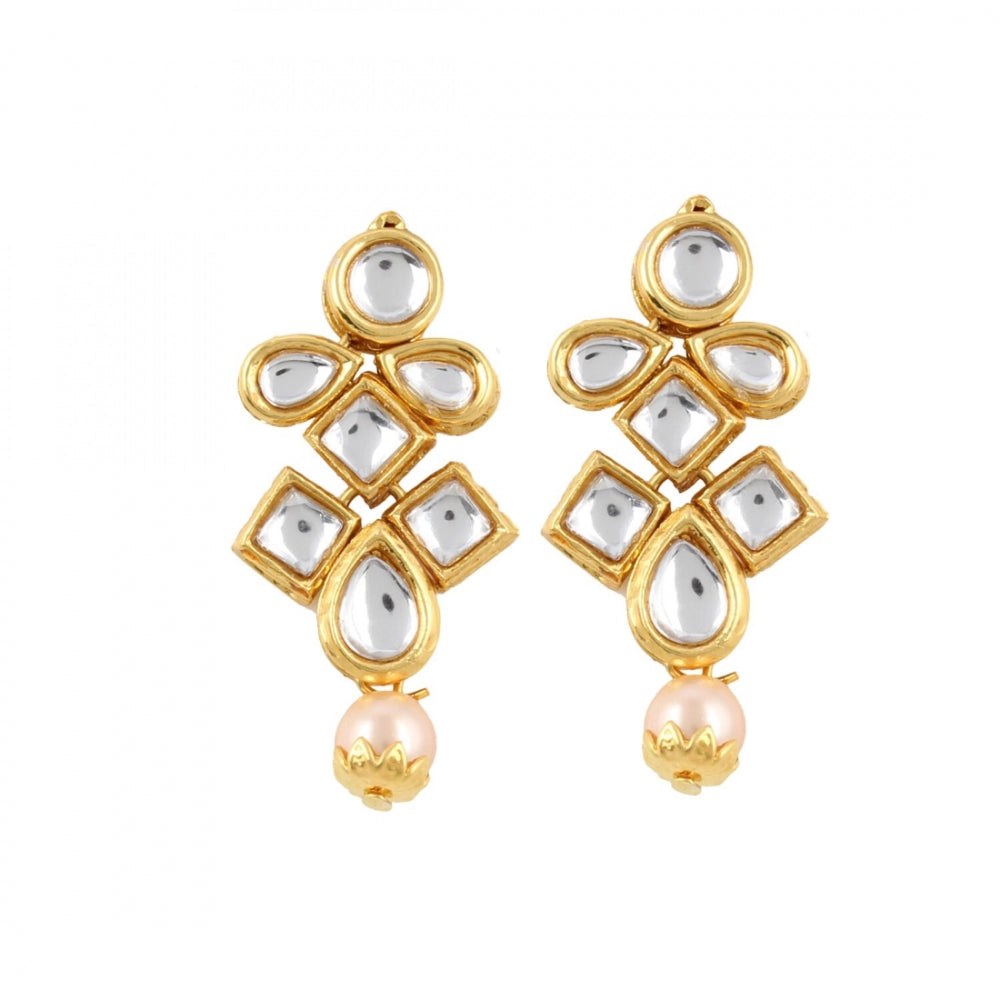 Designer Pearl Gold Plated Shining Kundan Necklace Set with Earrings