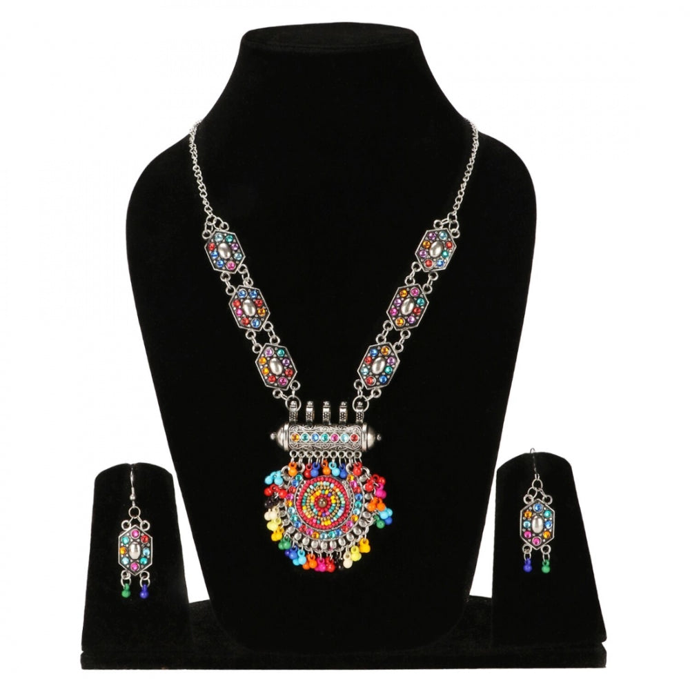 Designer Afgani German Silver Oxidized Necklace Set with Earrings
