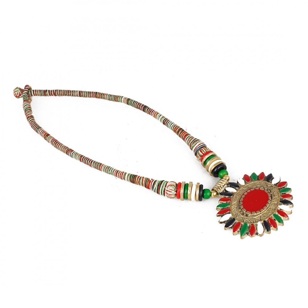 Multicolor Fabric Necklace With Earring Set
