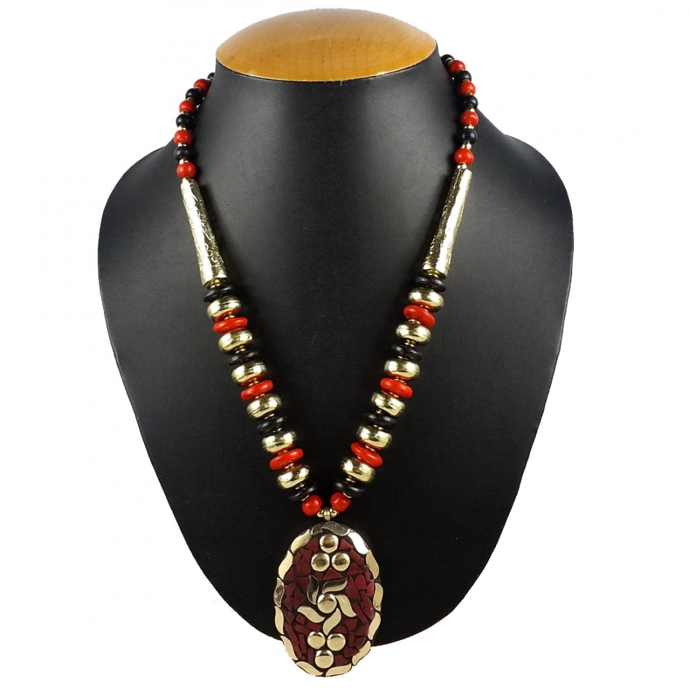 Designer Red and Black Tibetan Style Beads Necklace