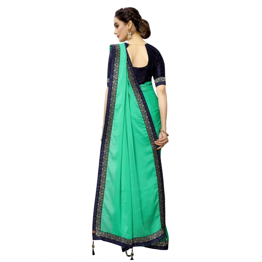 Amfyn Women's Rangoli Silk Saree with Blouse (Green,5-6 mtrs)