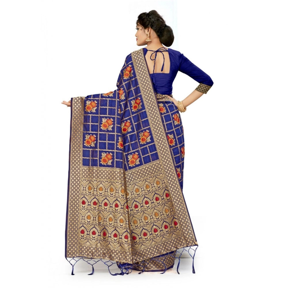 Amfyn Women's Banarasi Silk Saree (Navy blue, 5-6mtrs)