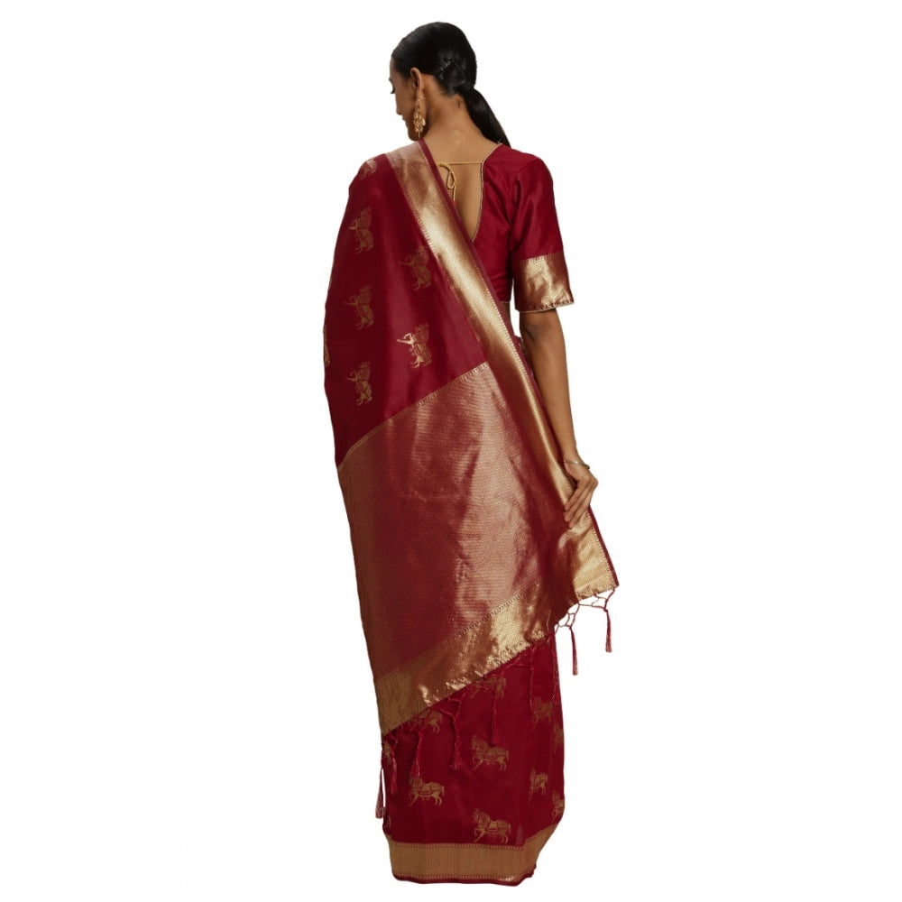 Amfyn Women's Banarasi Silk Saree (Red, 5-6mtrs)