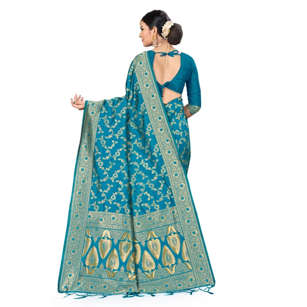 Amfyn Women's Banarasi Silk Saree (Sky blue, 5-6mtrs)