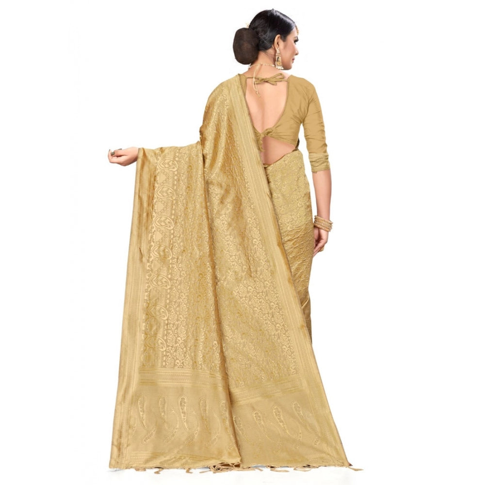 Amfyn Women's Banarasi Silk Saree (Cream, 5-6mtrs)