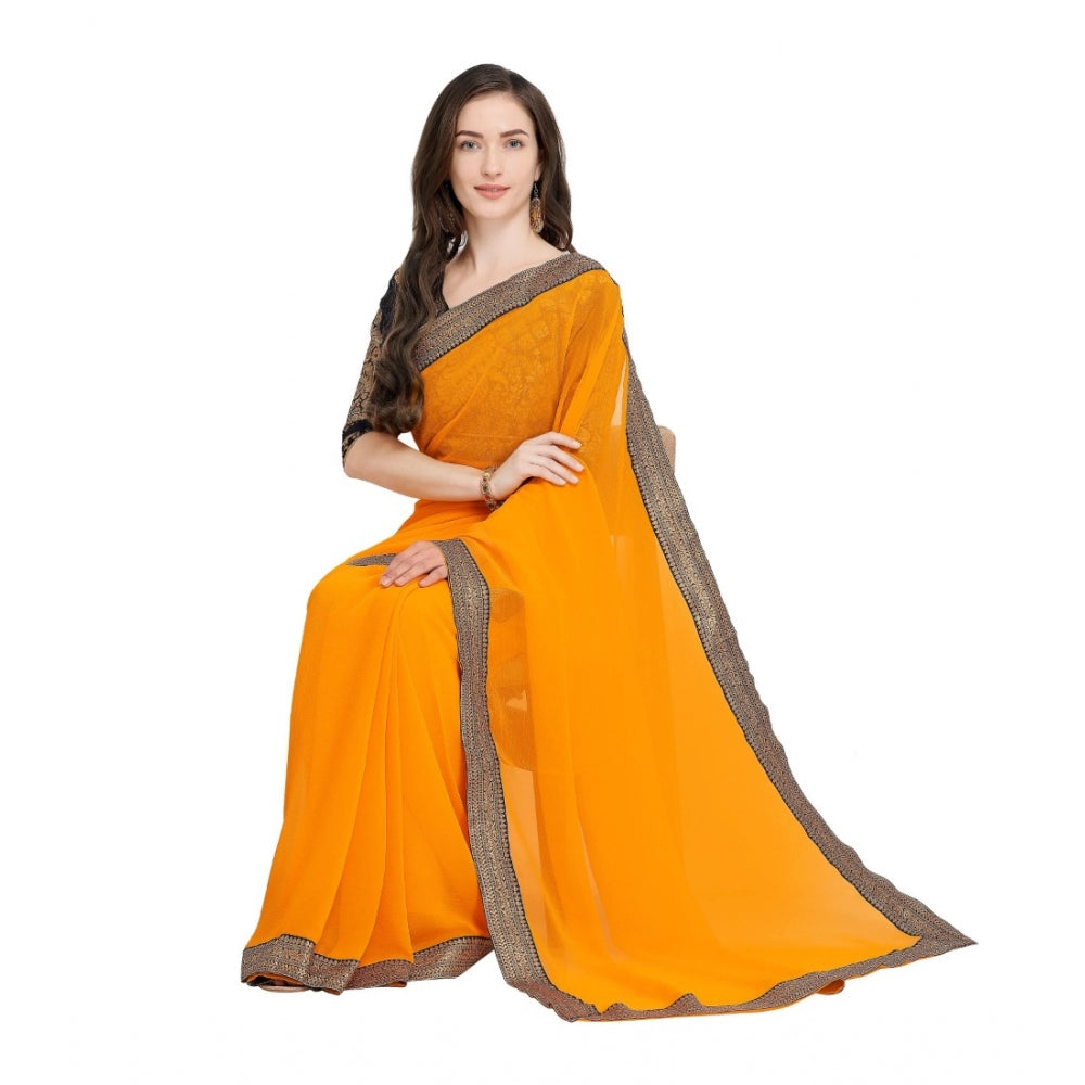 Amfyn Women's Chiifon, Jacquard Blouse Saree(Yellow,5-6 Mtrs)