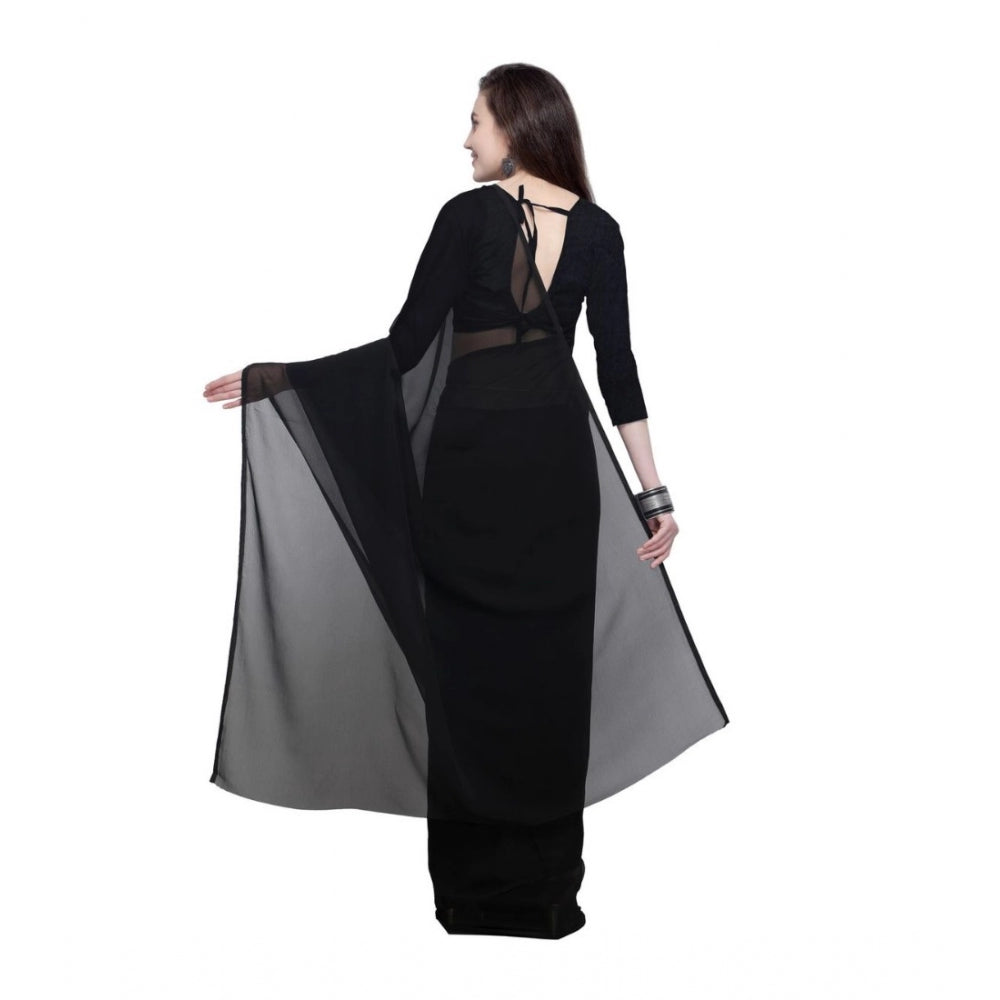 Amfyn Women's Dyed Saree(Black,5-6 Mtrs)