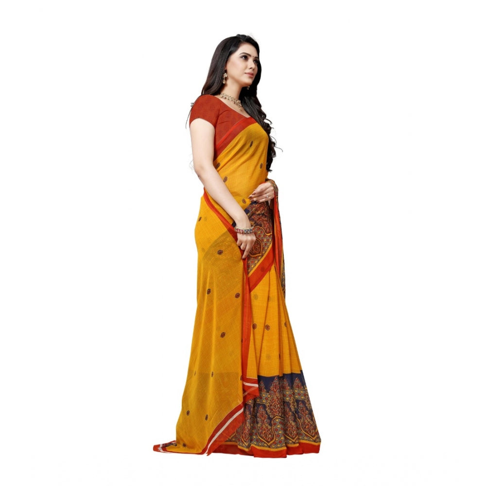 Amfyn Women's Georgette Saree(Yellow,5-6 Mtrs)