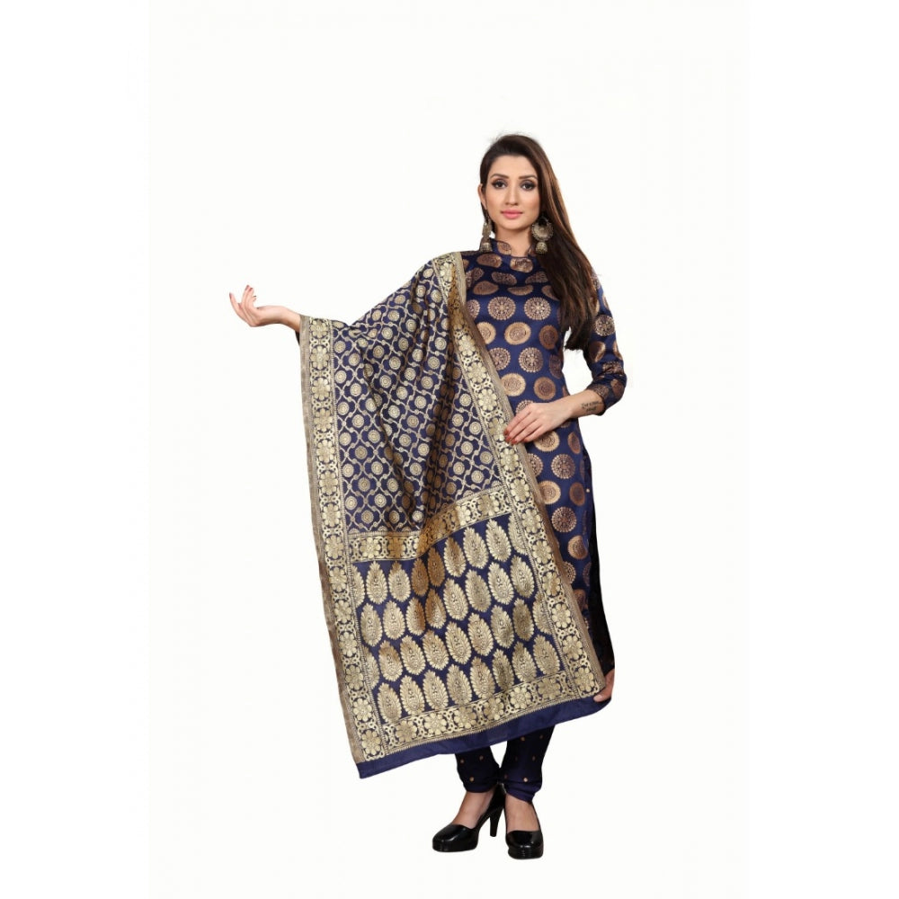 Amfyn Women's Jacquard Silk Unstitched Salwar-Suit Material With Dupatta (Blue,2-2.5Mtrs)
