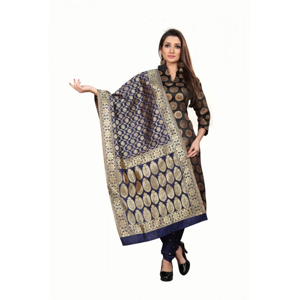Amfyn Women's Jacquard Silk Unstitched Salwar-Suit Material With Dupatta (Black,2-2.5Mtrs)