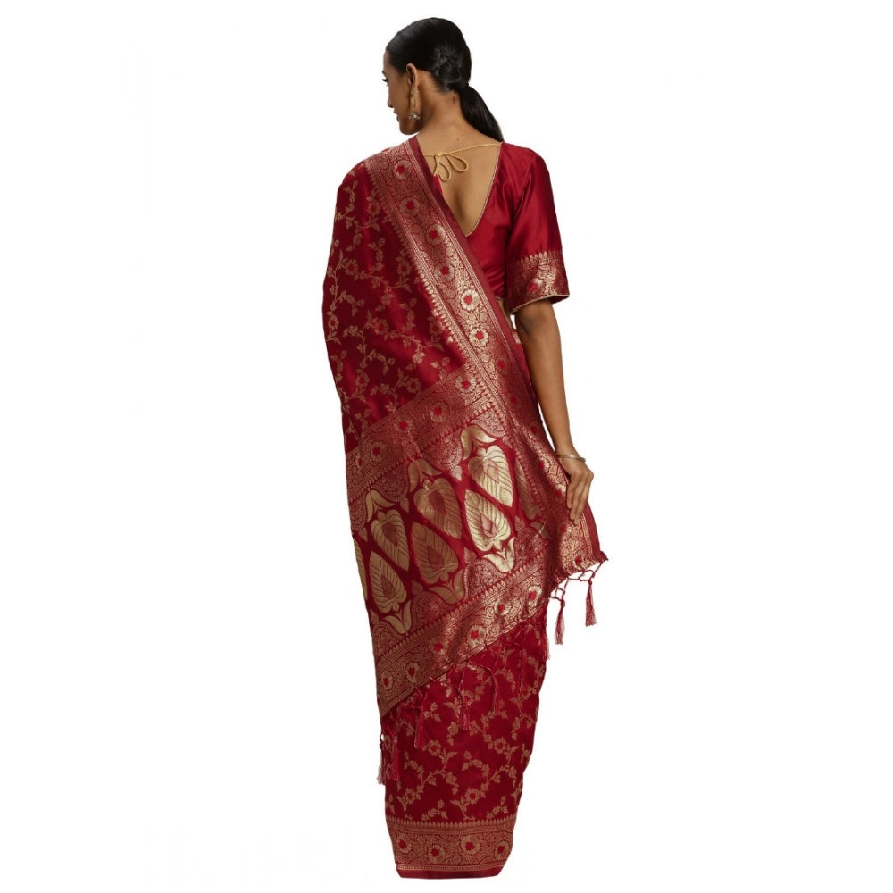 Amfyn Women's Banarasi Silk Saree (Red,5-6 Mtrs)