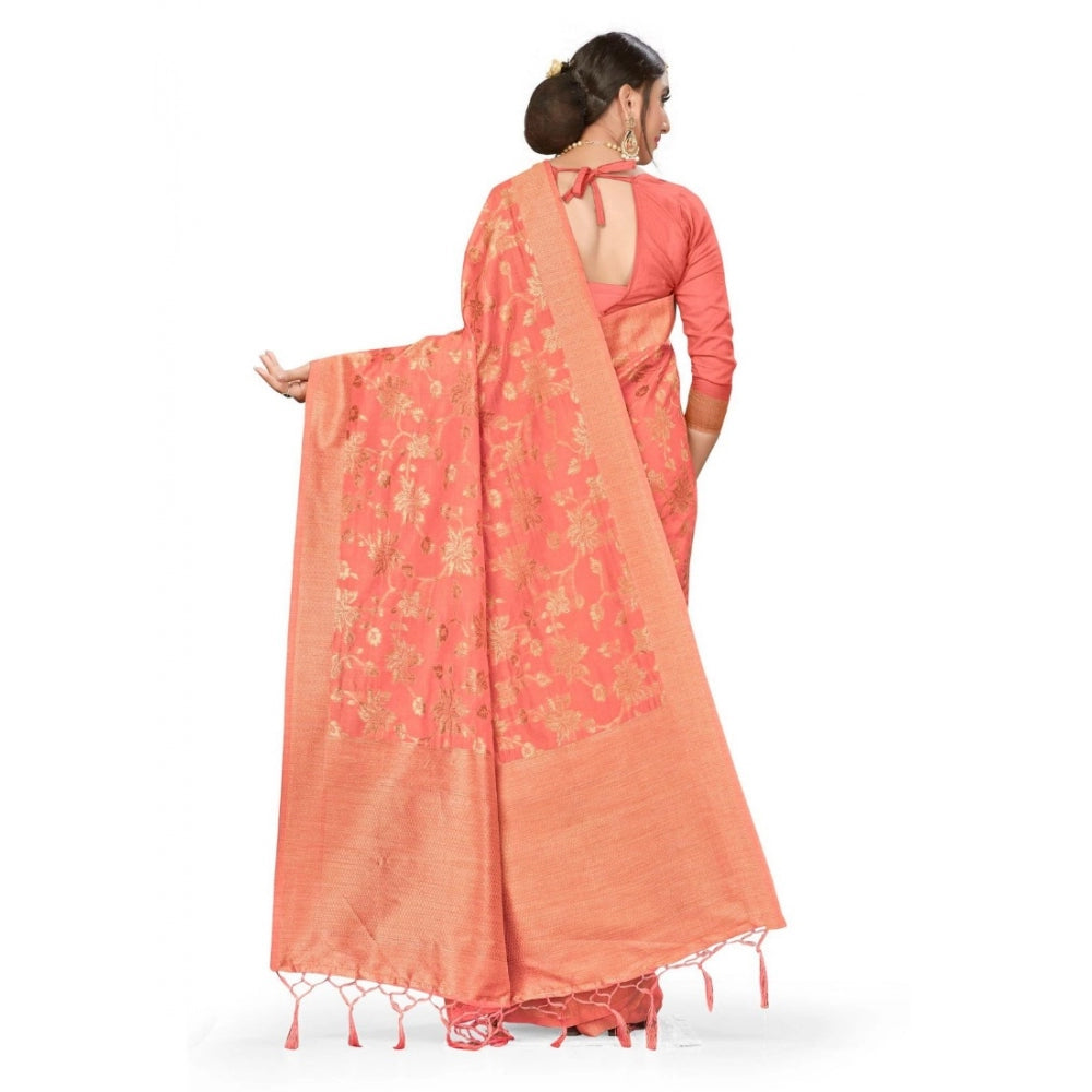 Amfyn Women's Banarasi (Spun Cotton) Saree (Light Pink,5-6 Mtrs)