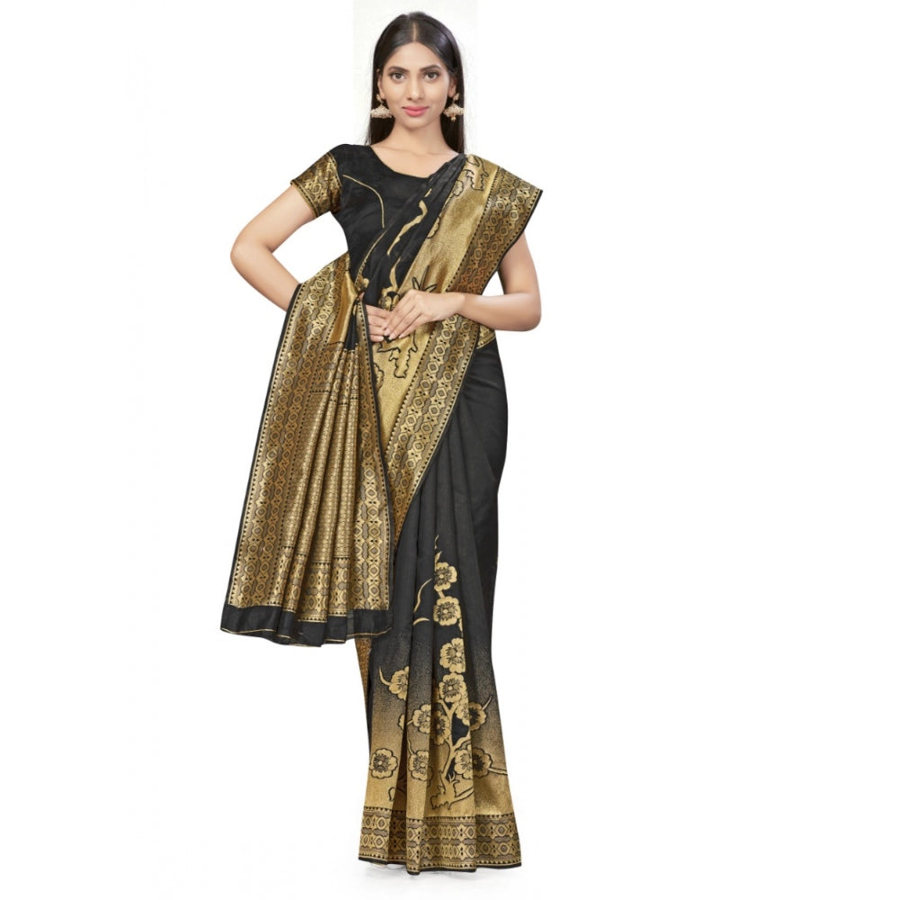 Amfyn Women's Banarasi Silk Saree (Black,5-6 Mtrs)