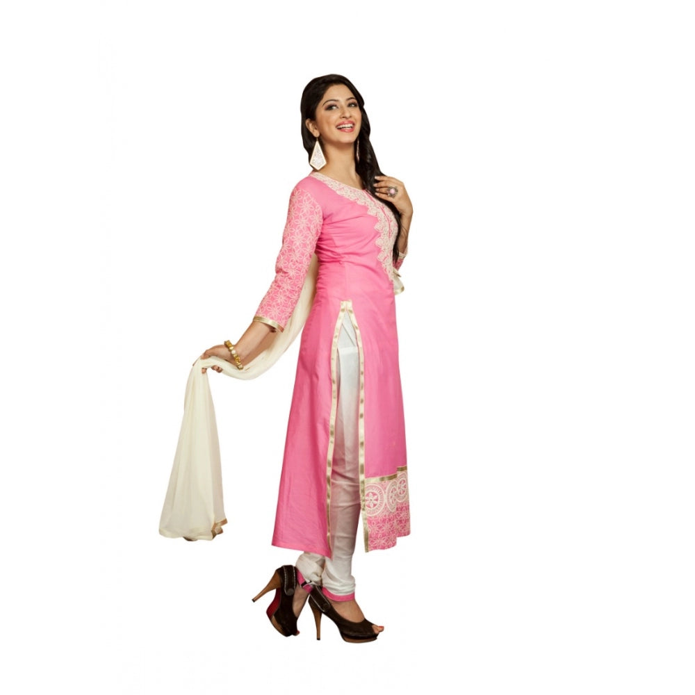 Amfyn Women's Georgette Unstitched Salwar Suit-Material With Dupatta (Pink & White,2.2 Mtrs)