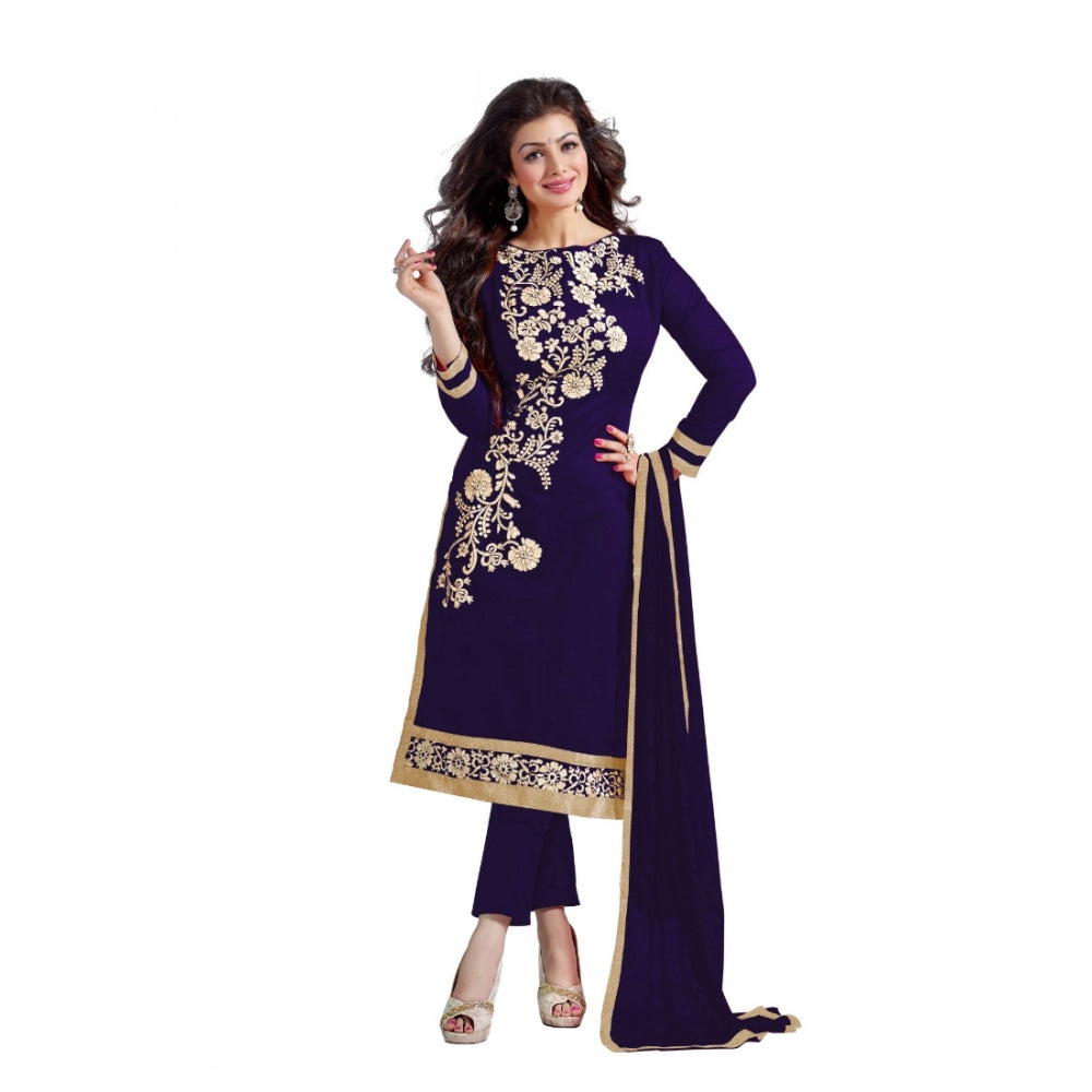 Amfyn Women's Chanderi Unstitched Salwar Suit-Material With Dupatta (Navy Blue,2 Mtrs)