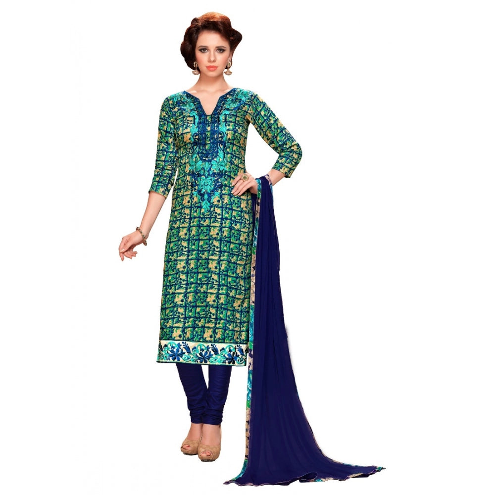 Amfyn Women's Glaze Cotton Unstitched Salwar Suit-Material With Dupatta (Blue & Green,2.3 Mtrs)