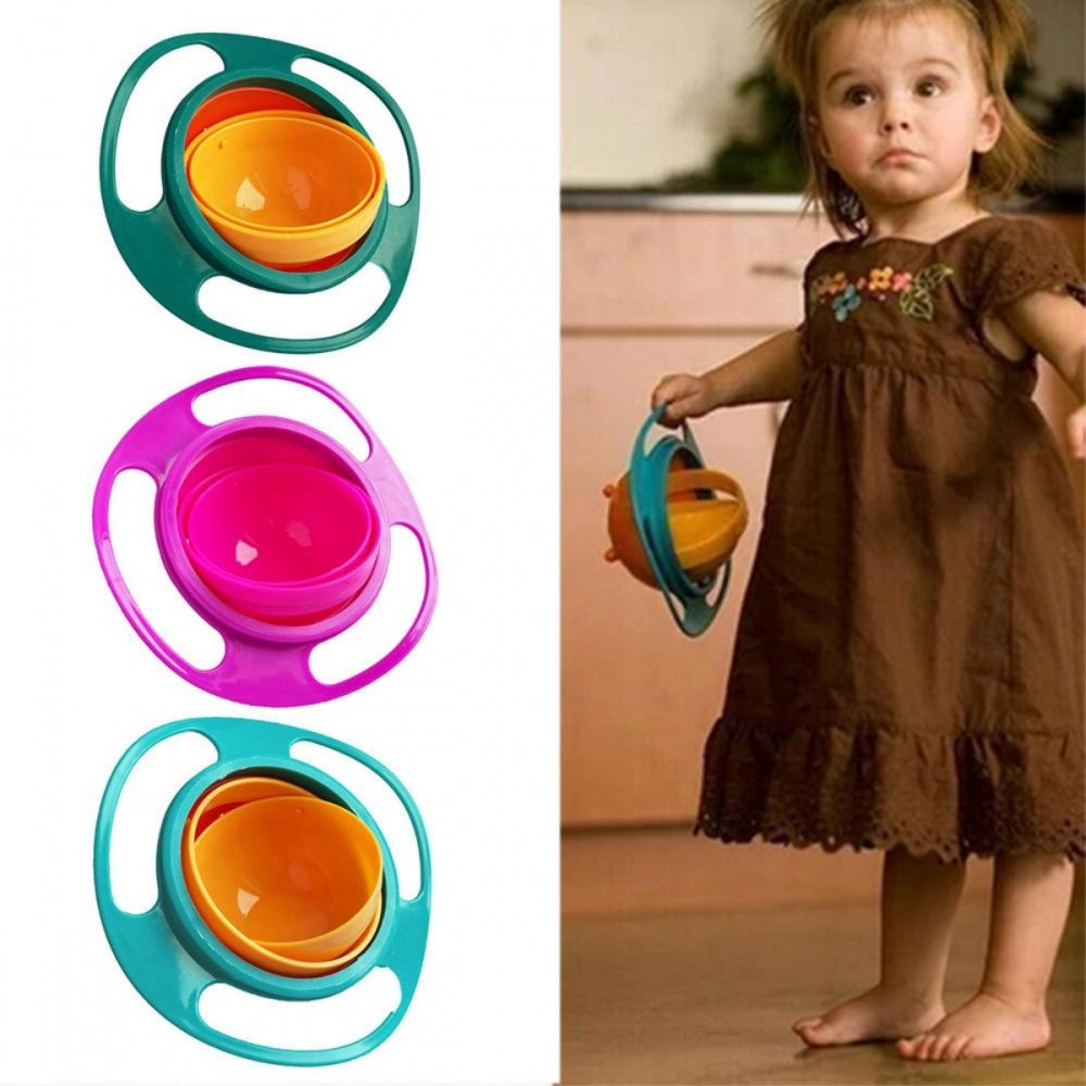 Amfyn Gyro Bowl Pack Of_3 Non Spill Feeding Toddler Gyro Bowl 360 Degree Rotating Dish (Color: Assorted)