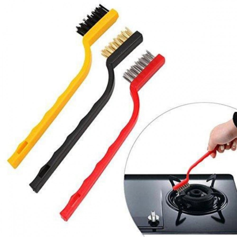 Amfyn Pack Of_3 Mini Wire Brush Set (Brass, Nylon, Stainless Steel Bristles)3 Pcs Set (Color: Assorted)