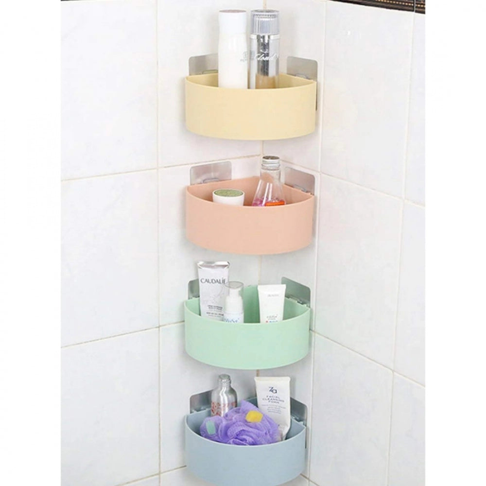 Amfyn Wall Mount Storage Corner Shelf Bathroom Kitchen Rack Self Adhesive Shower Caddy Plastic Triangle Basket (Color: Assorted)