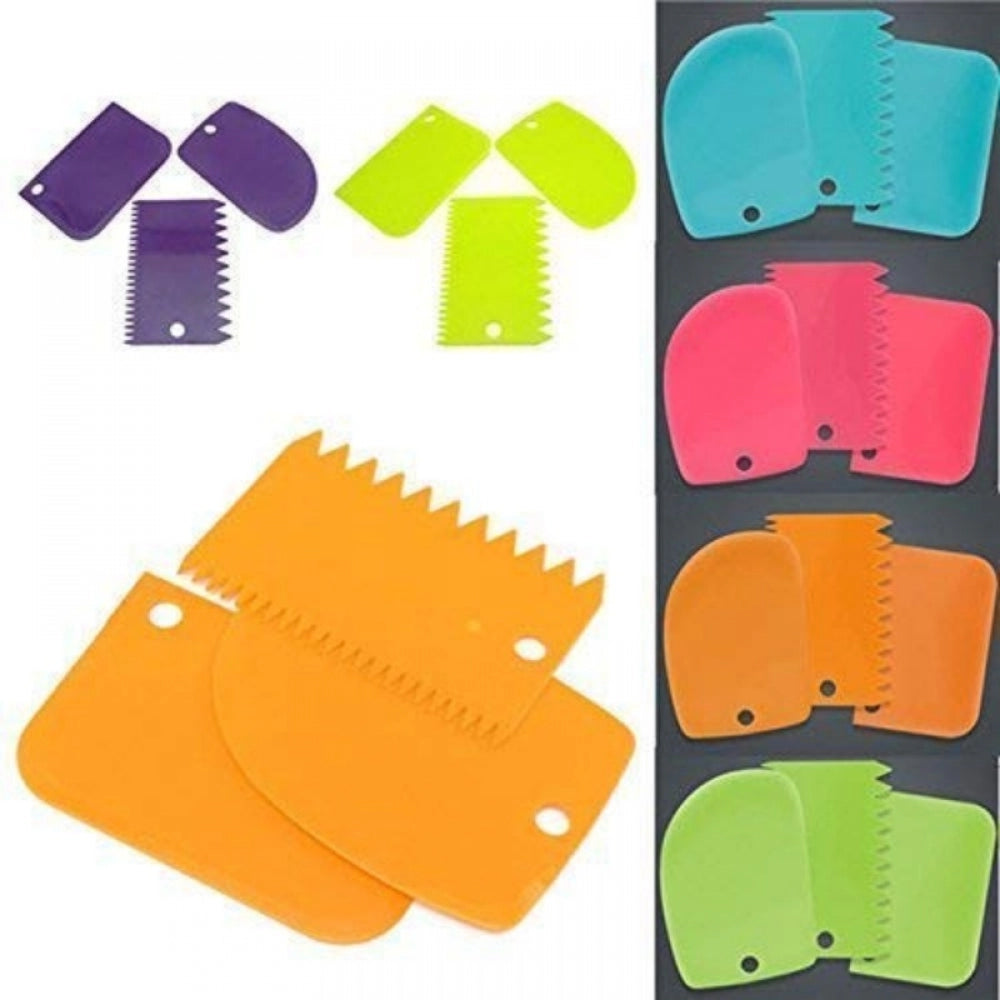 Fashion Pack Of 4_3 Pcs Plastic Dough Bench Scraper Cake Cutter (Color: Assorted)